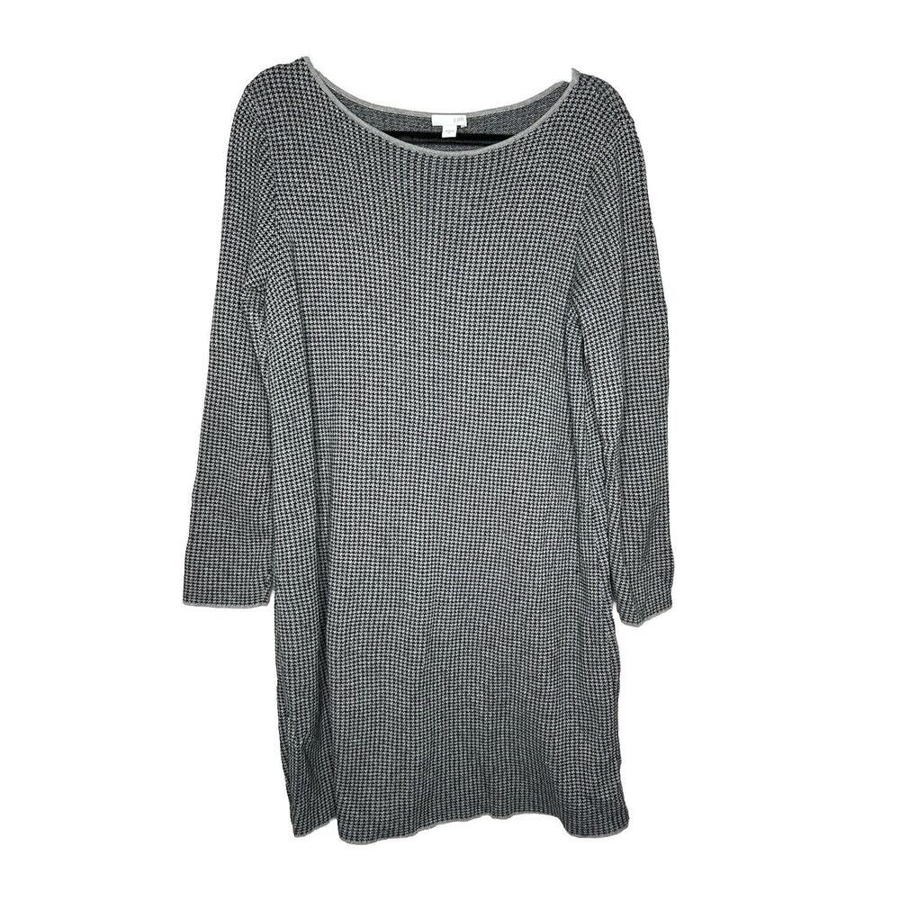 J. Jill Sweater Dress Gray Black Houndstooth Stretch Knit Size Medium
